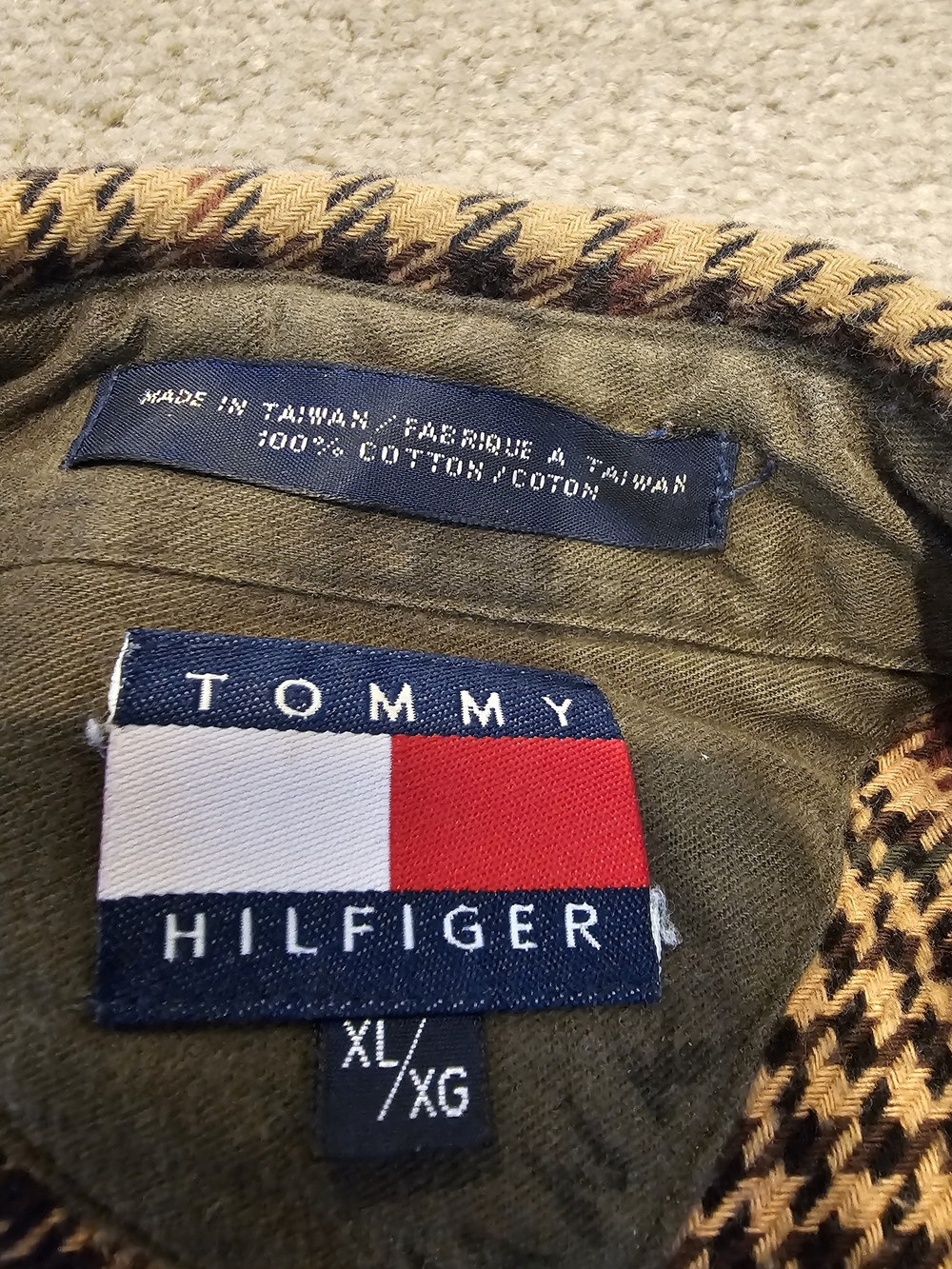 Tommy Hilfiger Olive Shirt with Iconic Red & White Flag
